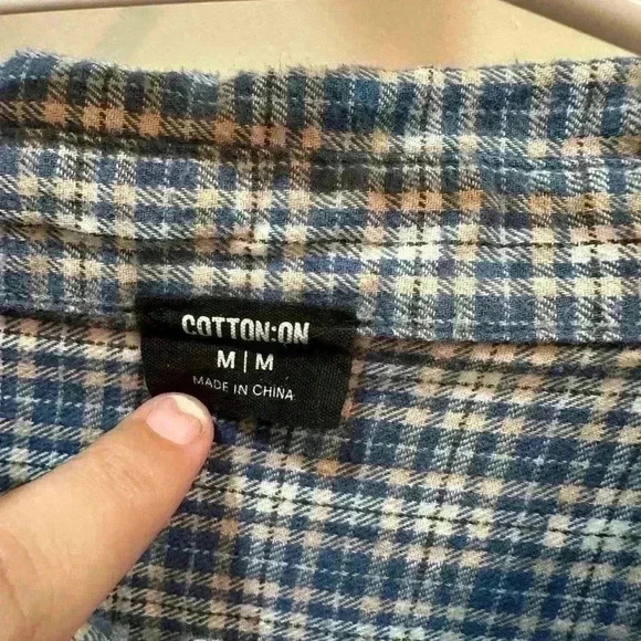 Cotton on long sleeved blue and brown plaid button down - Picture 2 of 3